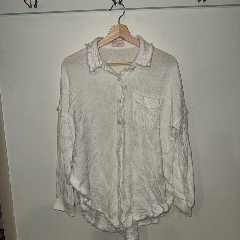 Pink Lily Cotton Gauze Button Up